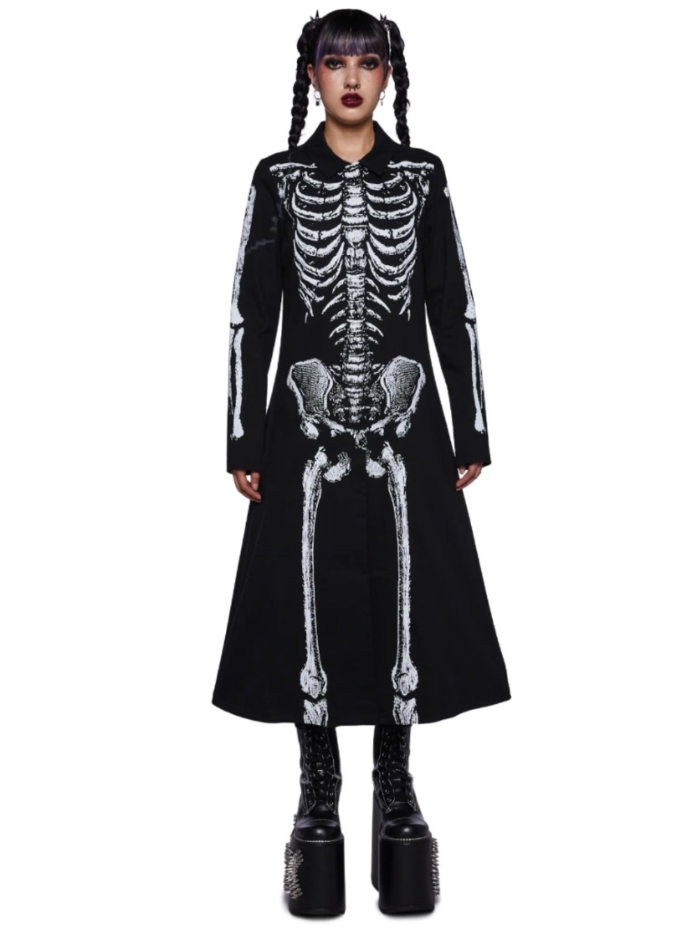 DOLLS KILL LURKING HORROR SKELETON TRENCH COAT